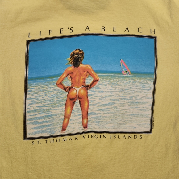 Vintage 80s T-shirt Life's a Beach Single Stitch Fruit Tag Size Large - Picture 2 of 8